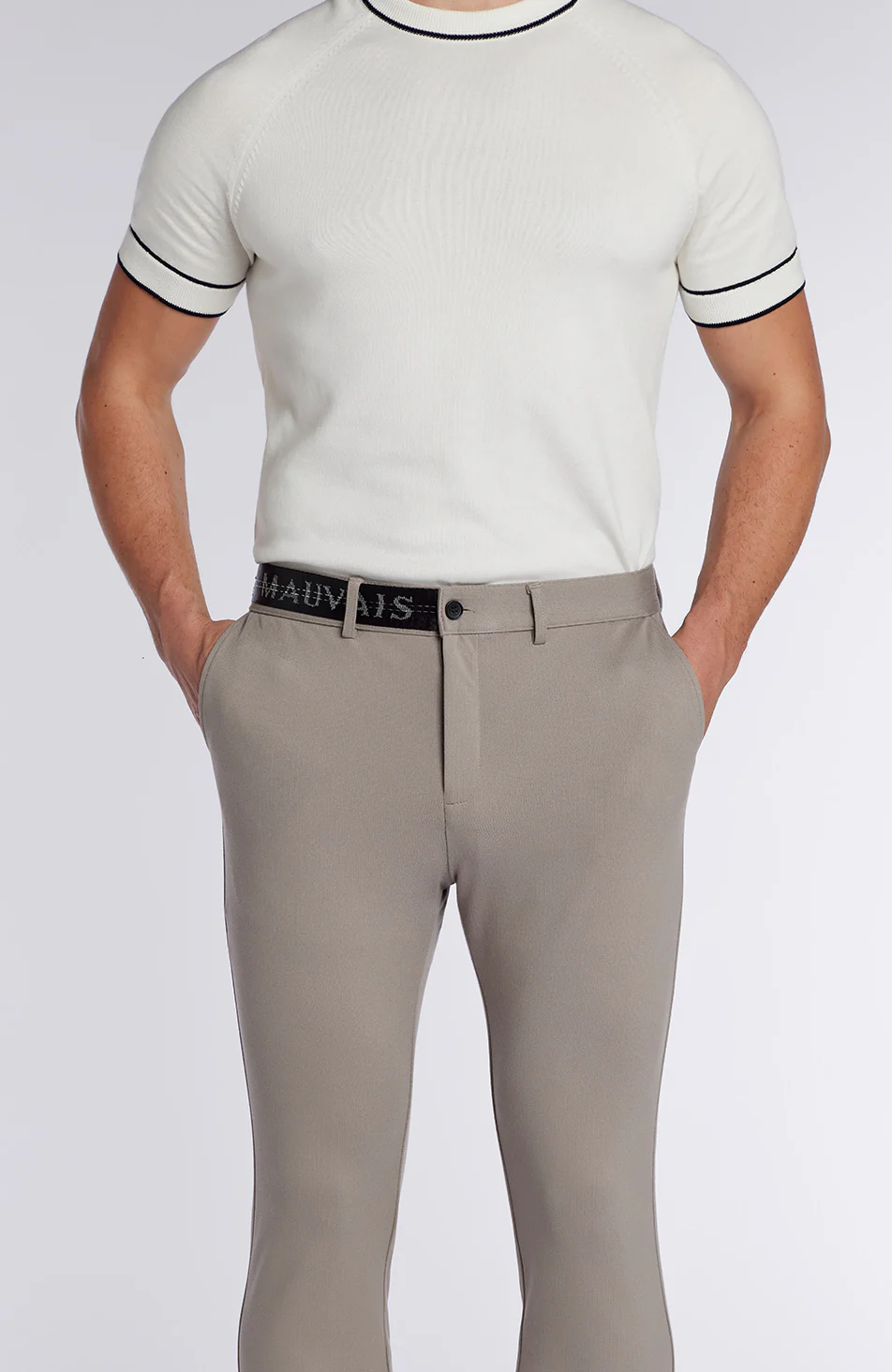Monaco Pants with Half Belt in Beige - Image 5