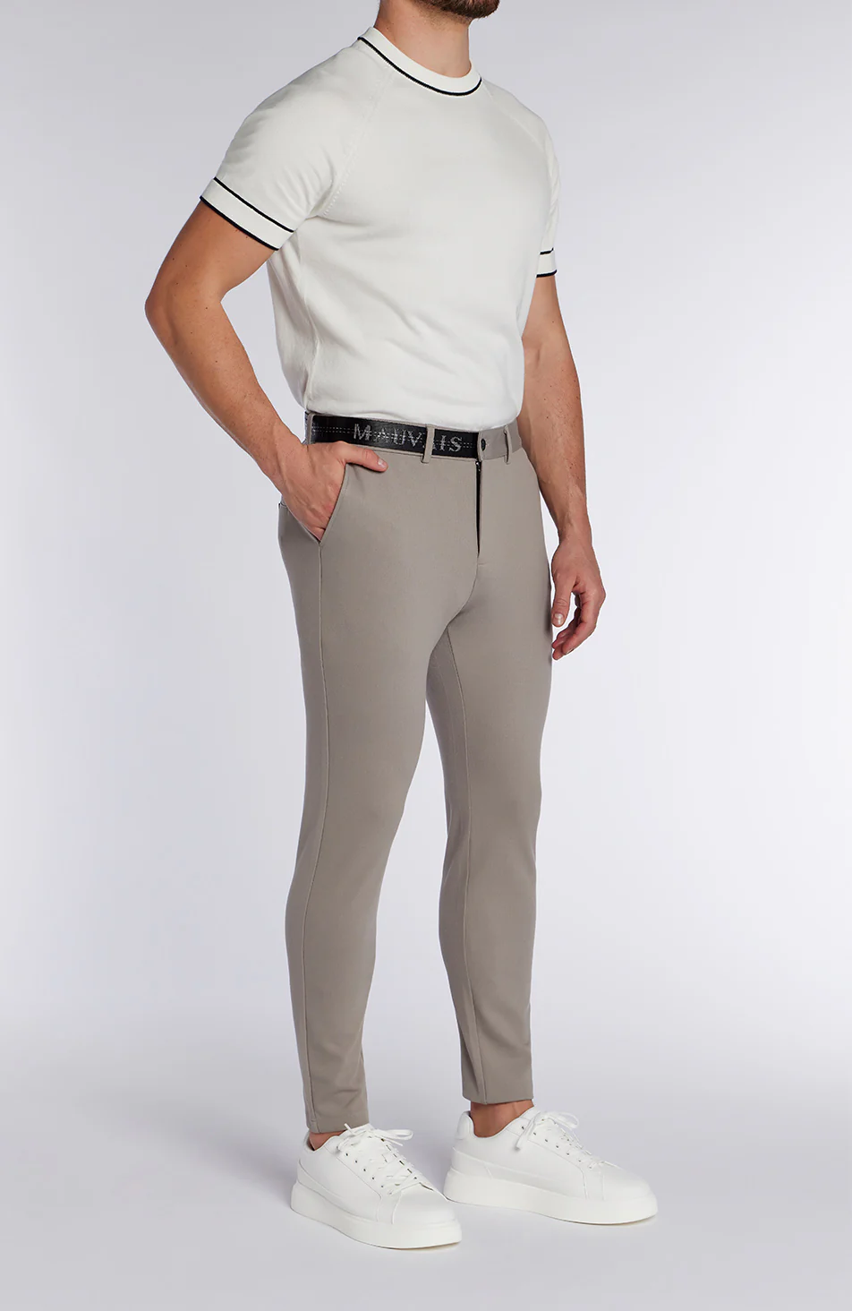 Monaco Pants with Half Belt in Beige - Image 6