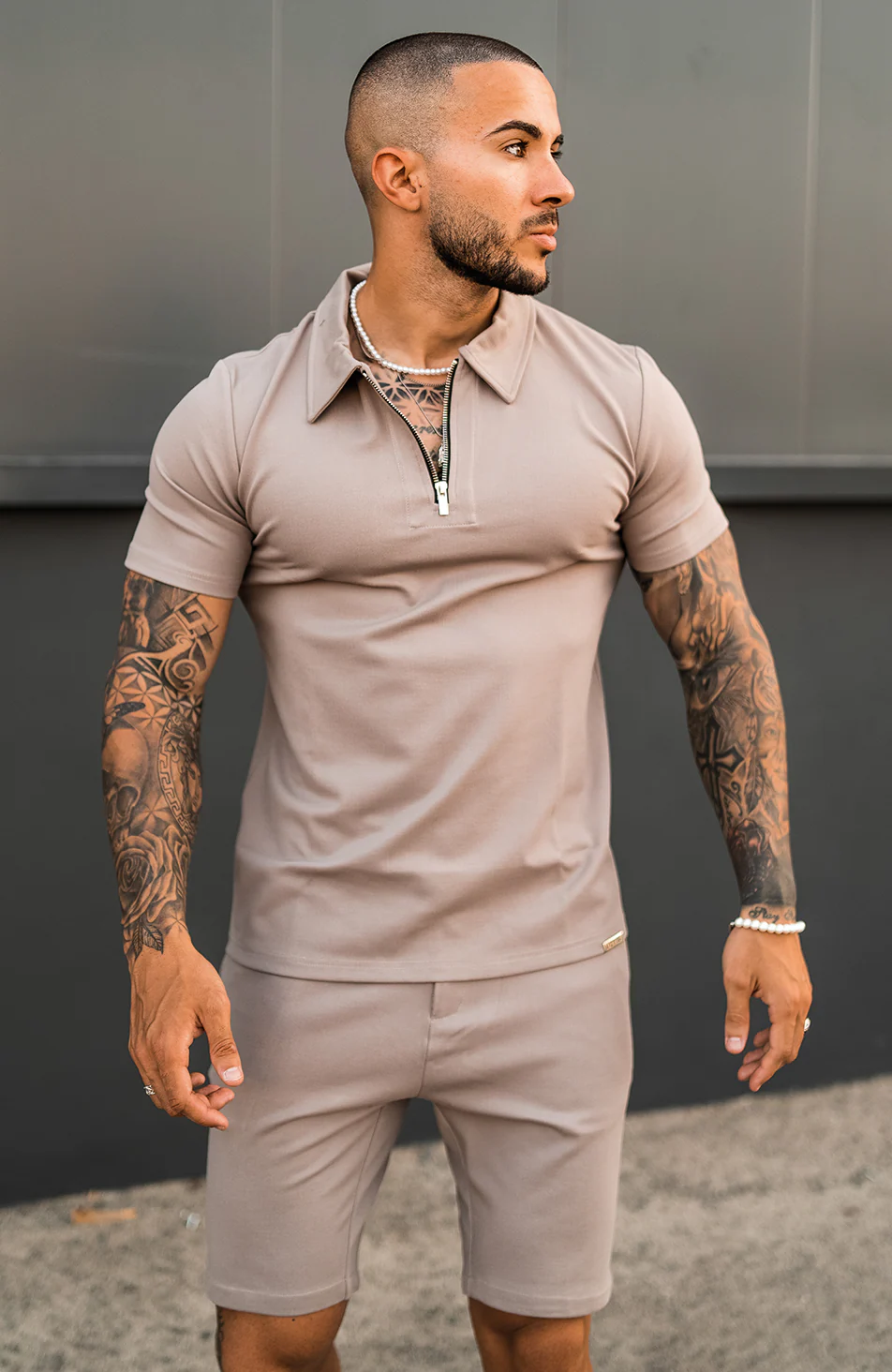 Monaco Shorts With Half Belt in Beige - Image 3