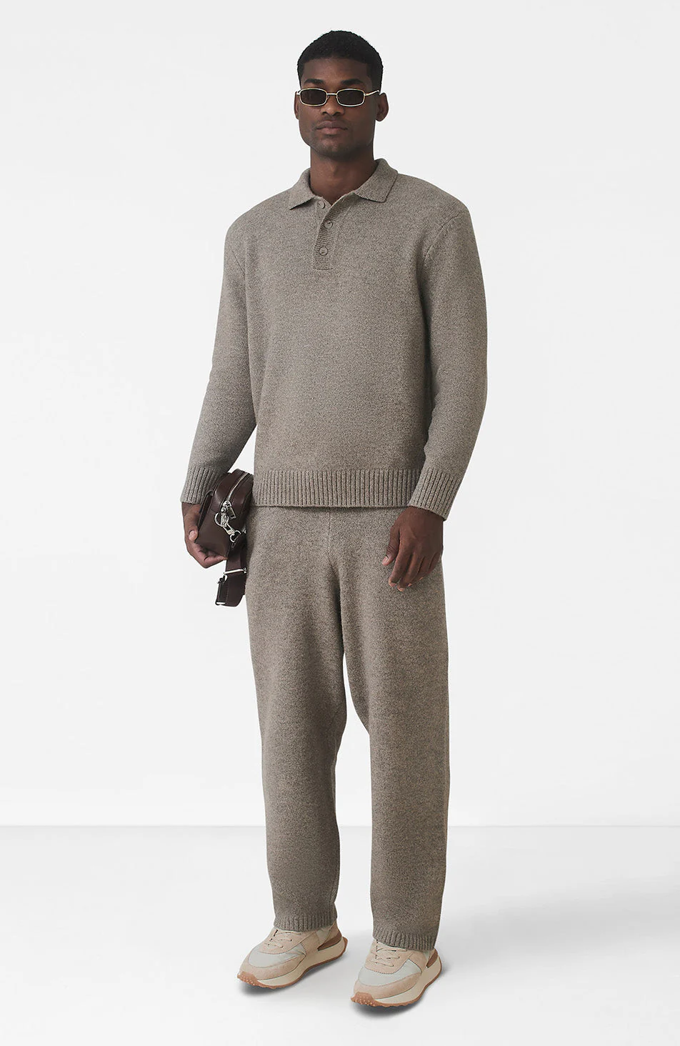 Montreux Knit Button Up Jumper in Beige - Image 3