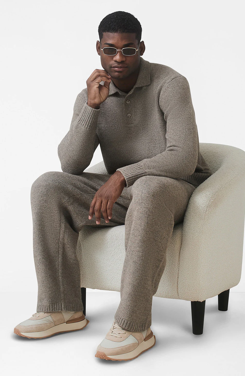 Montreux Knit Button Up Jumper in Beige - Image 7
