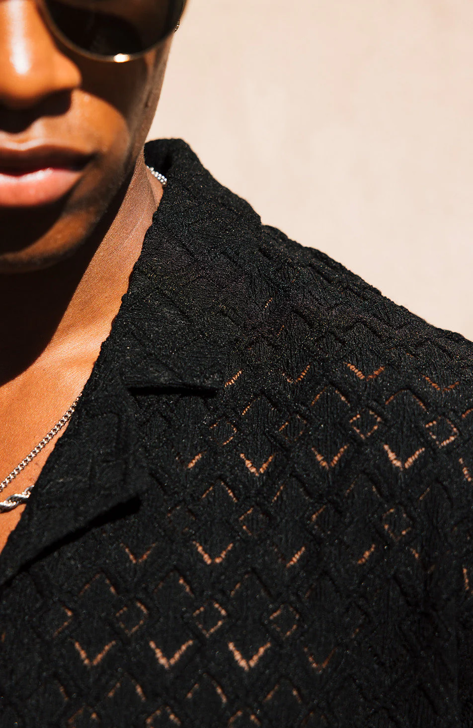 Moreno Relaxed Fit Lightweight Crochet Shirt in Black - Image 3