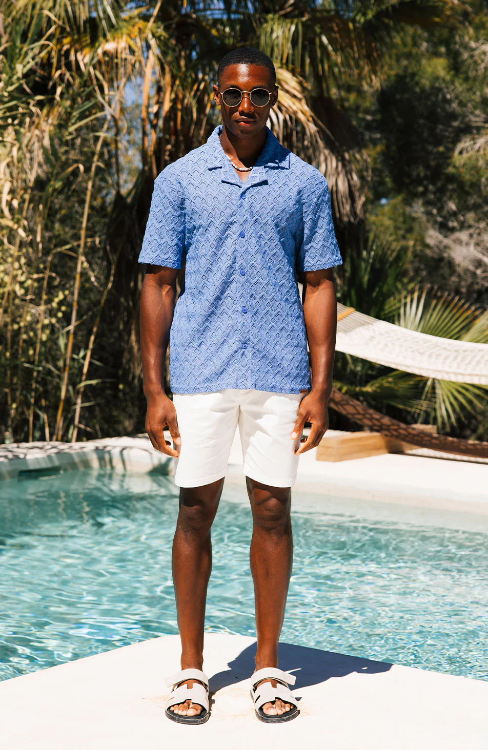 Moreno Relaxed Fit Lightweight Crochet Shirt in Blue - Image 3
