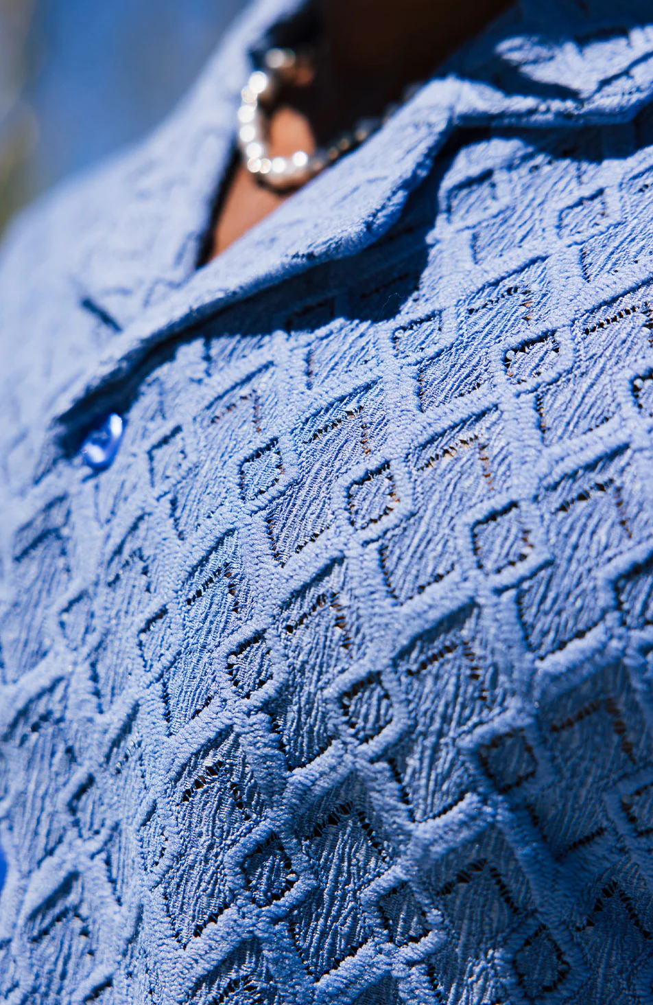 Moreno Relaxed Fit Lightweight Crochet Shirt in Blue - Image 4
