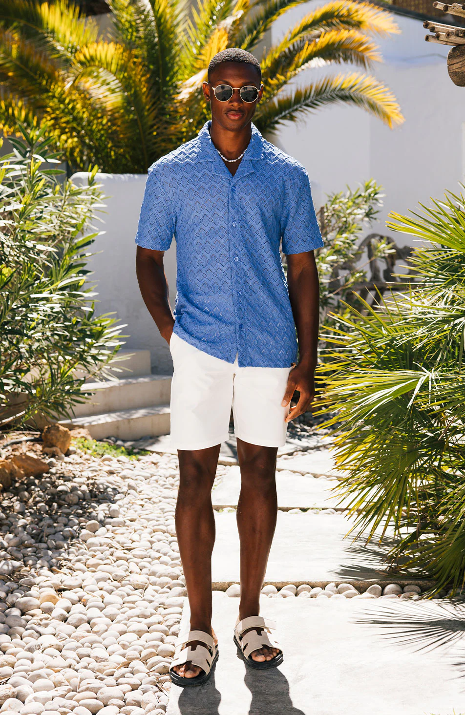 Moreno Relaxed Fit Lightweight Crochet Shirt in Blue - Image 5
