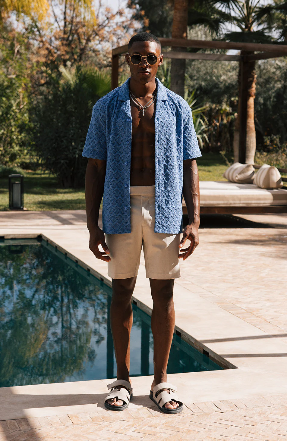 Moreno Relaxed Fit Lightweight Crochet Shirt in Blue - Image 6