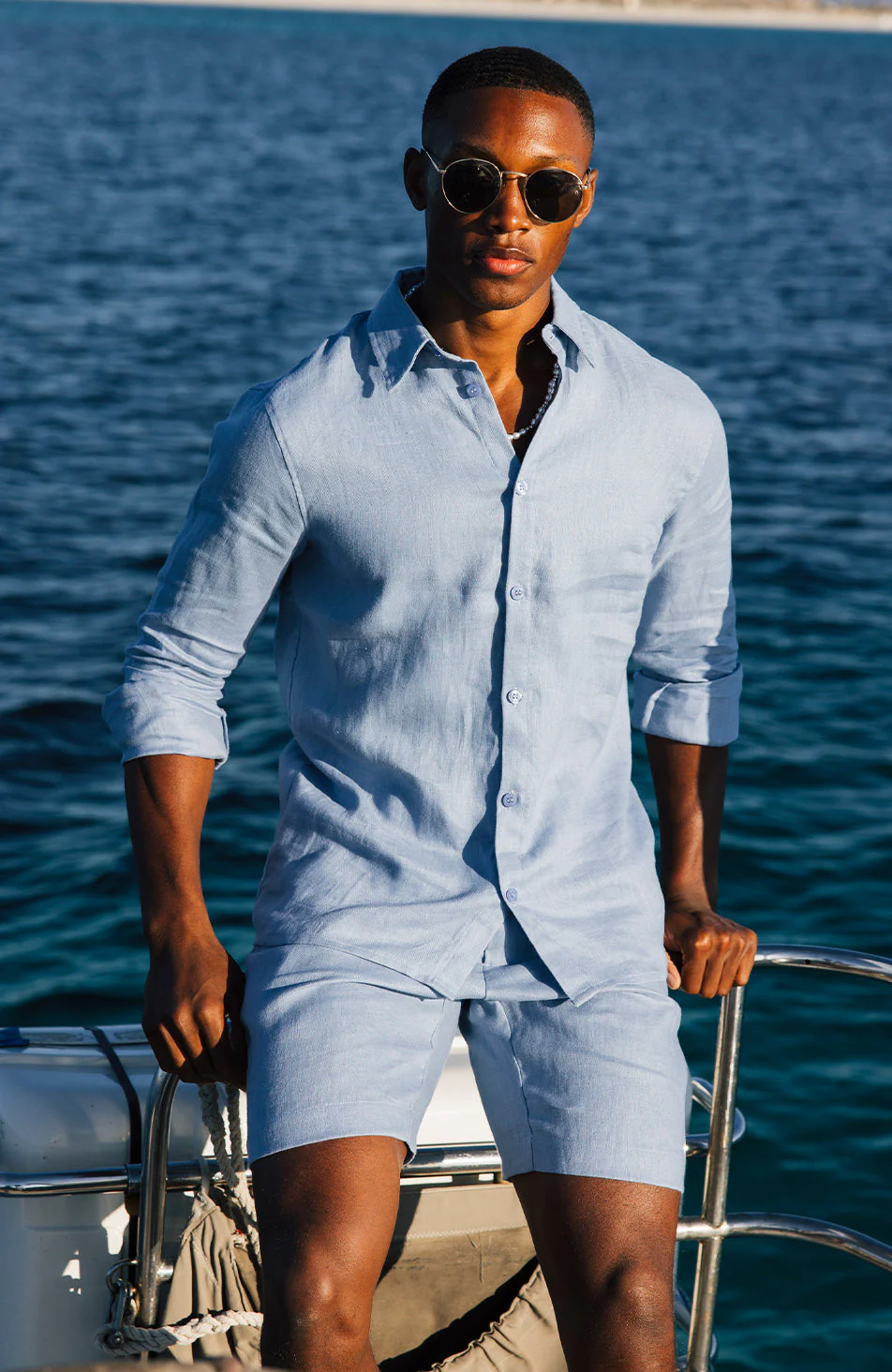 Nammos Pure Linen Tailored Shorts in Blue - Image 8