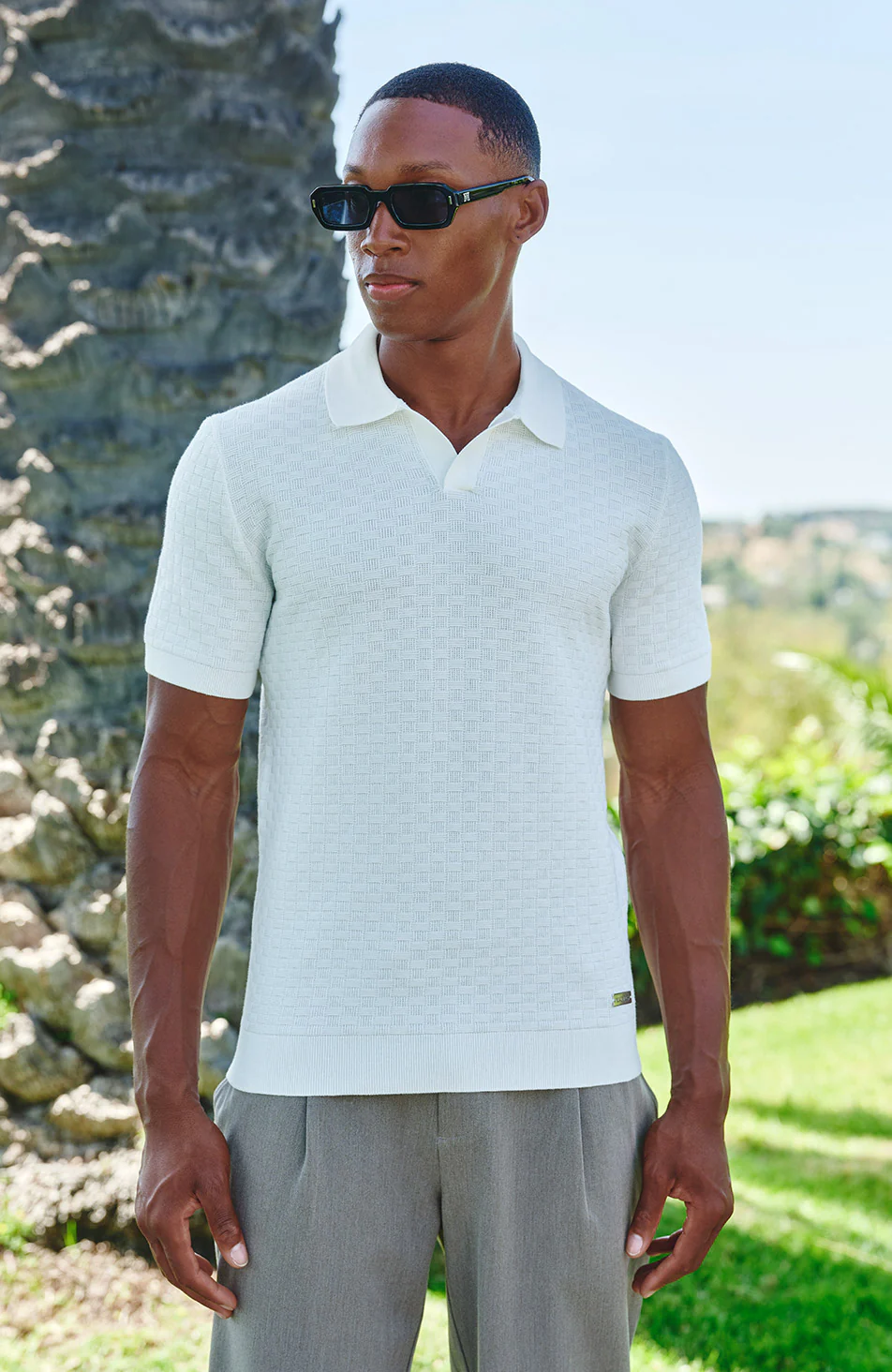 Nerano Slim Knit Polo in Cream - Image 3