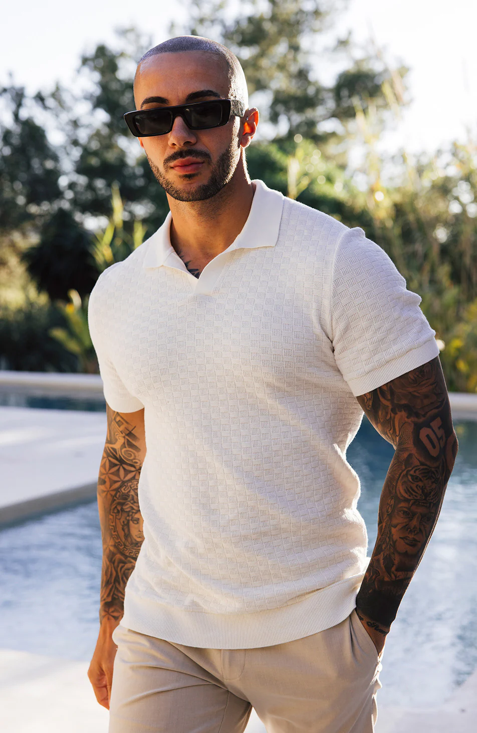 Nerano Slim Knit Polo in Cream - Image 5