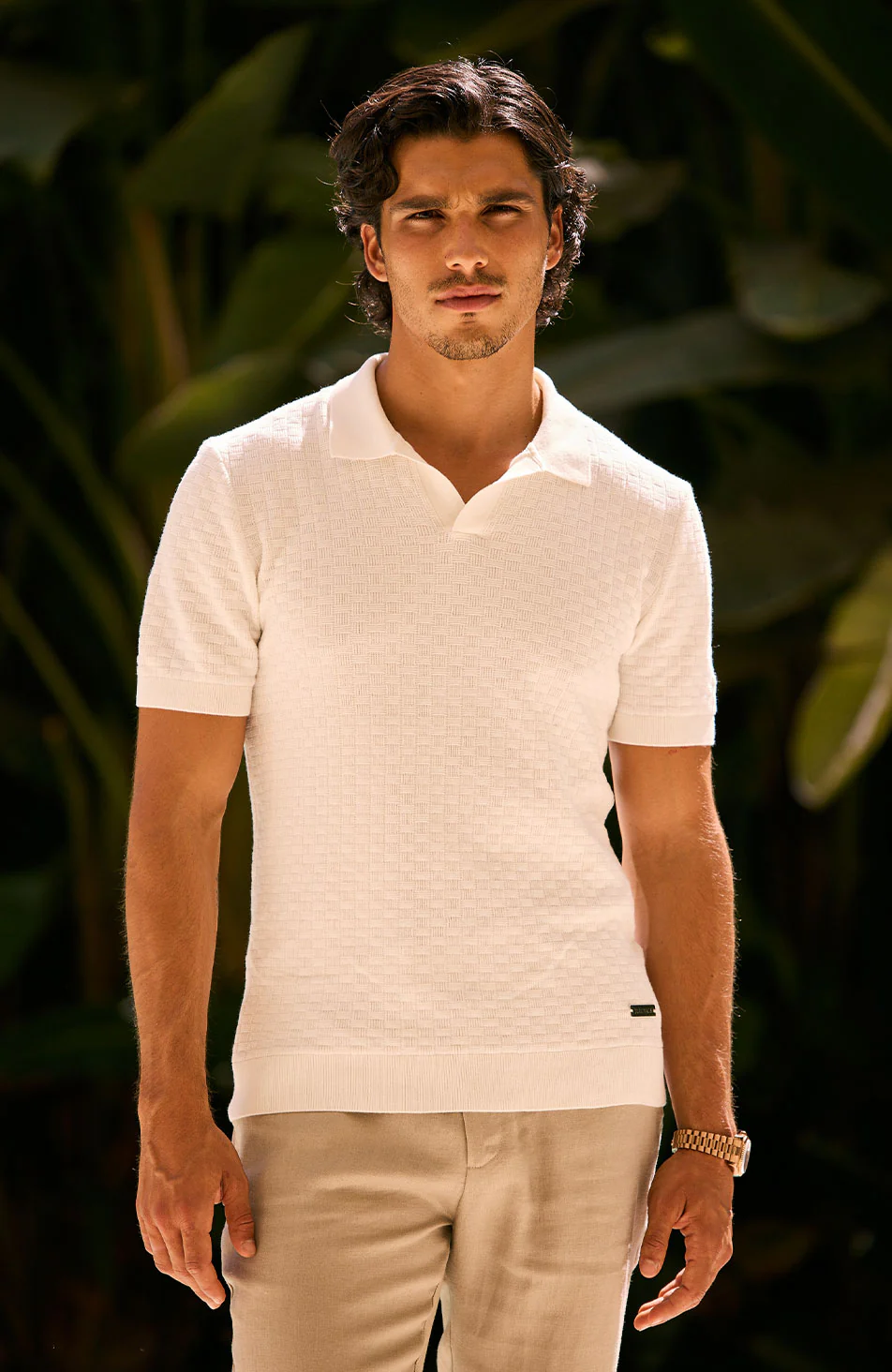 Nerano Slim Knit Polo in Cream - Image 6