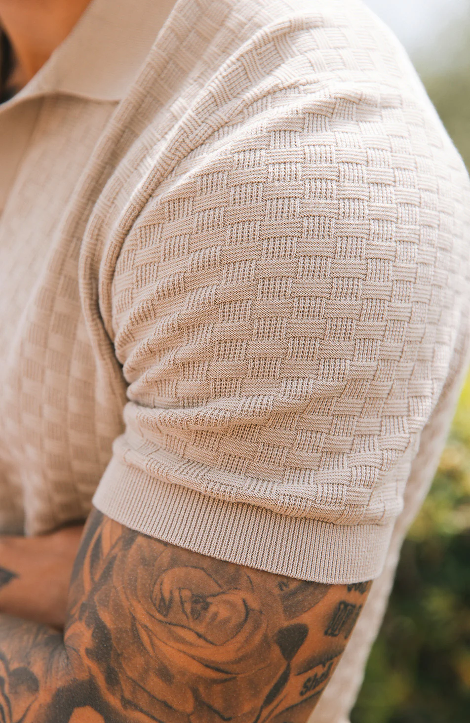 Nerano Slim Knit Polo in Taupe - Image 3
