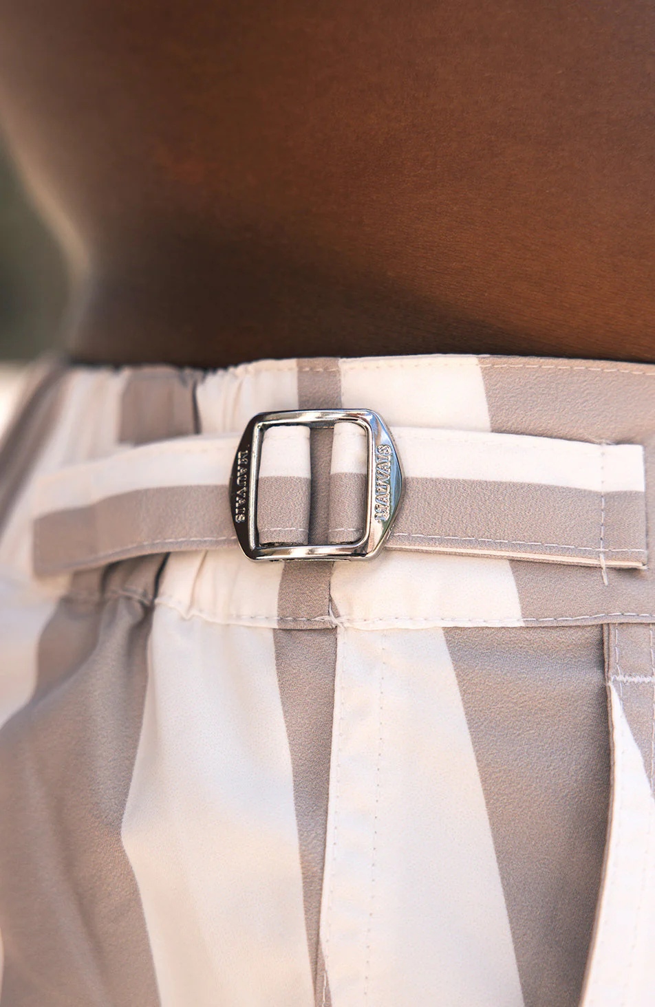 Nero Stripe Swim Short in Cream and Taupe - Image 5
