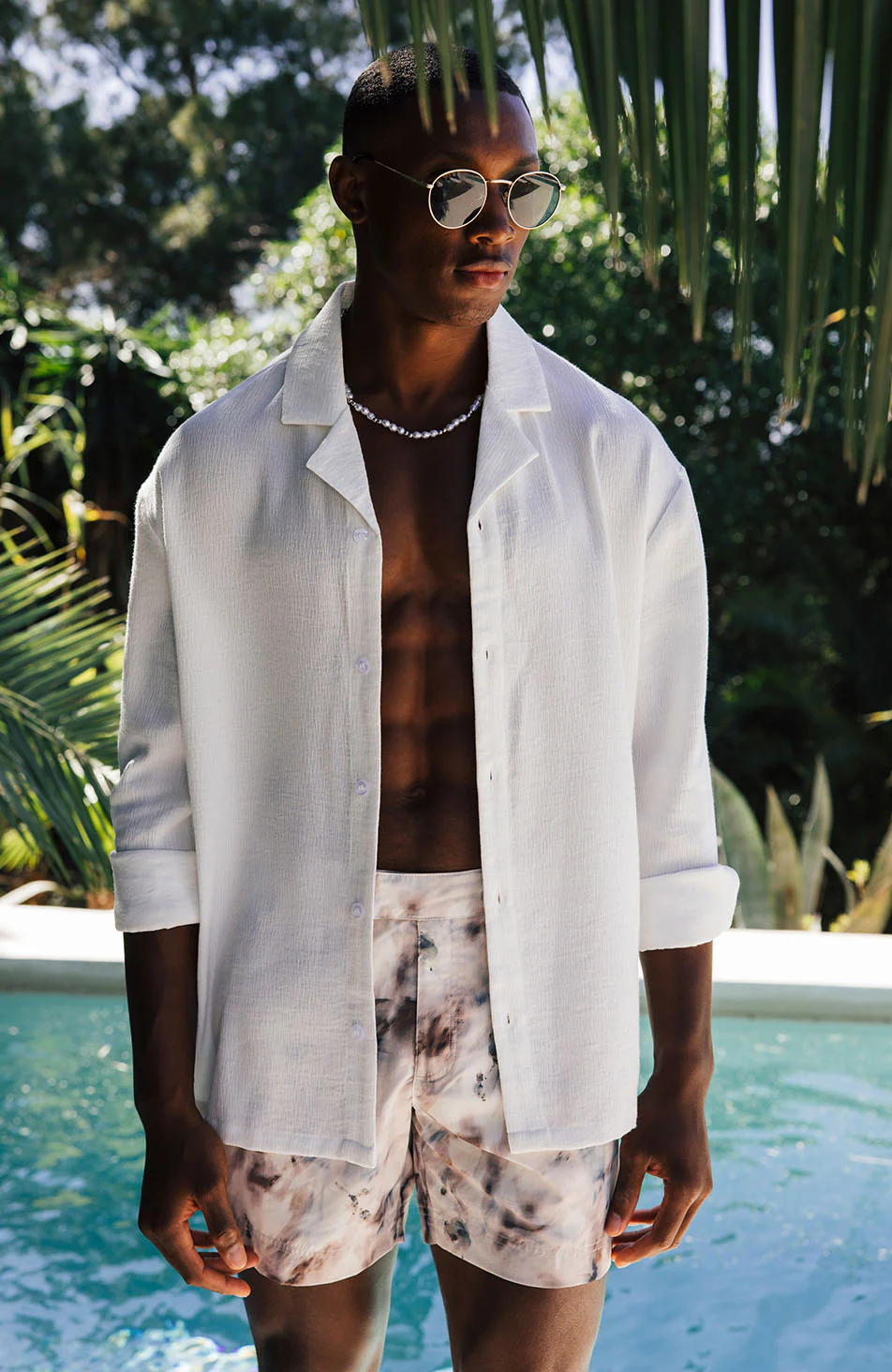 Nero Watercolour Print Swim Shorts in Taupe - Image 2