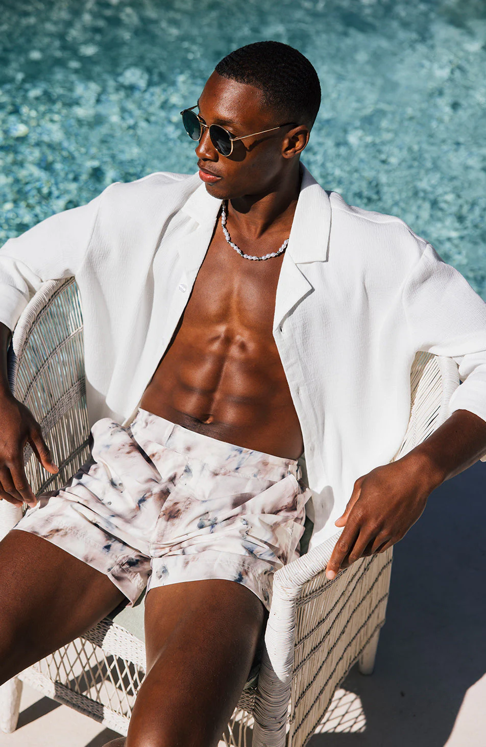 Nero Watercolour Print Swim Shorts in Taupe - Image 6
