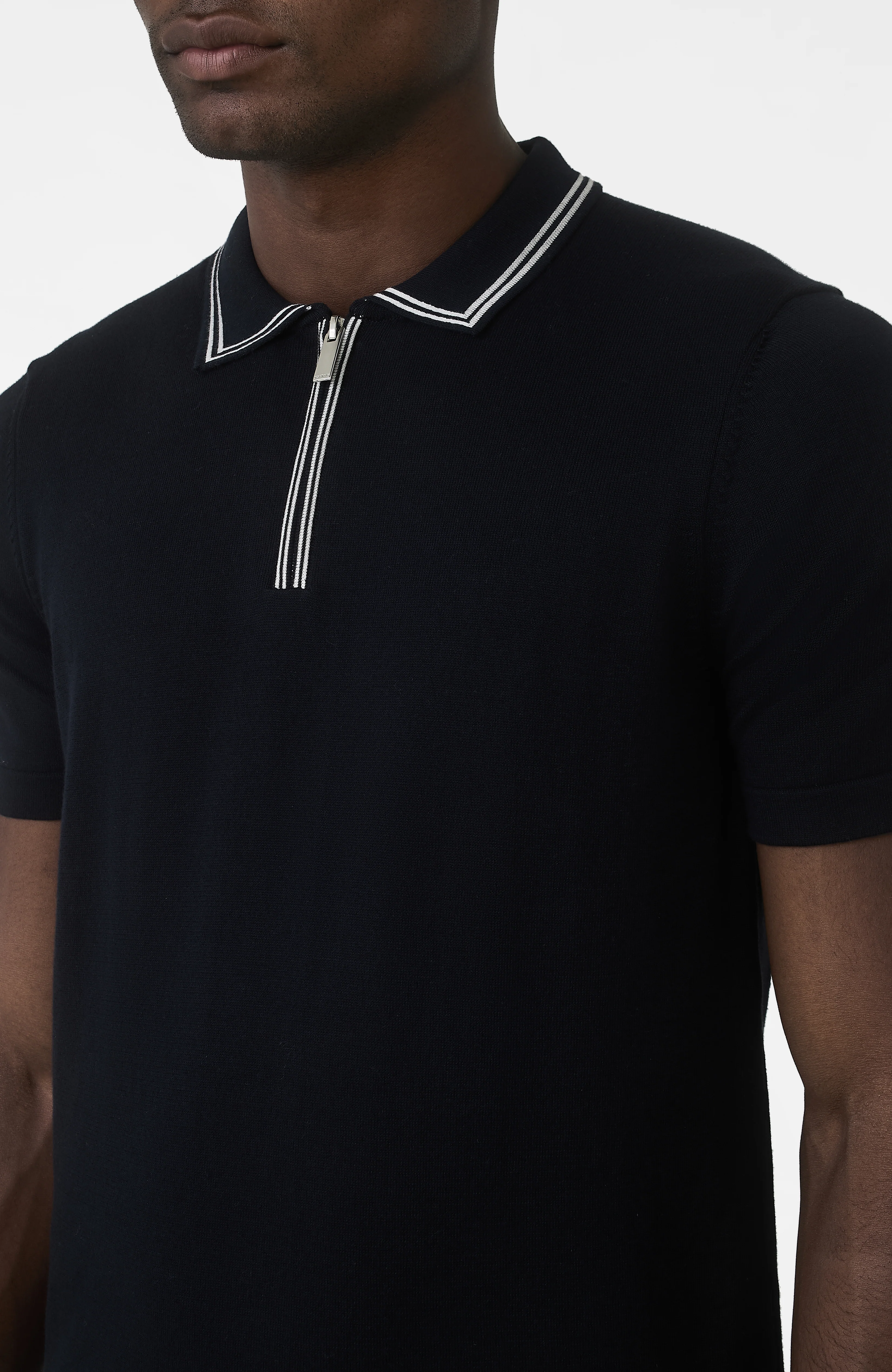Newbury Slim Zip Knit Polo in Navy - Image 3