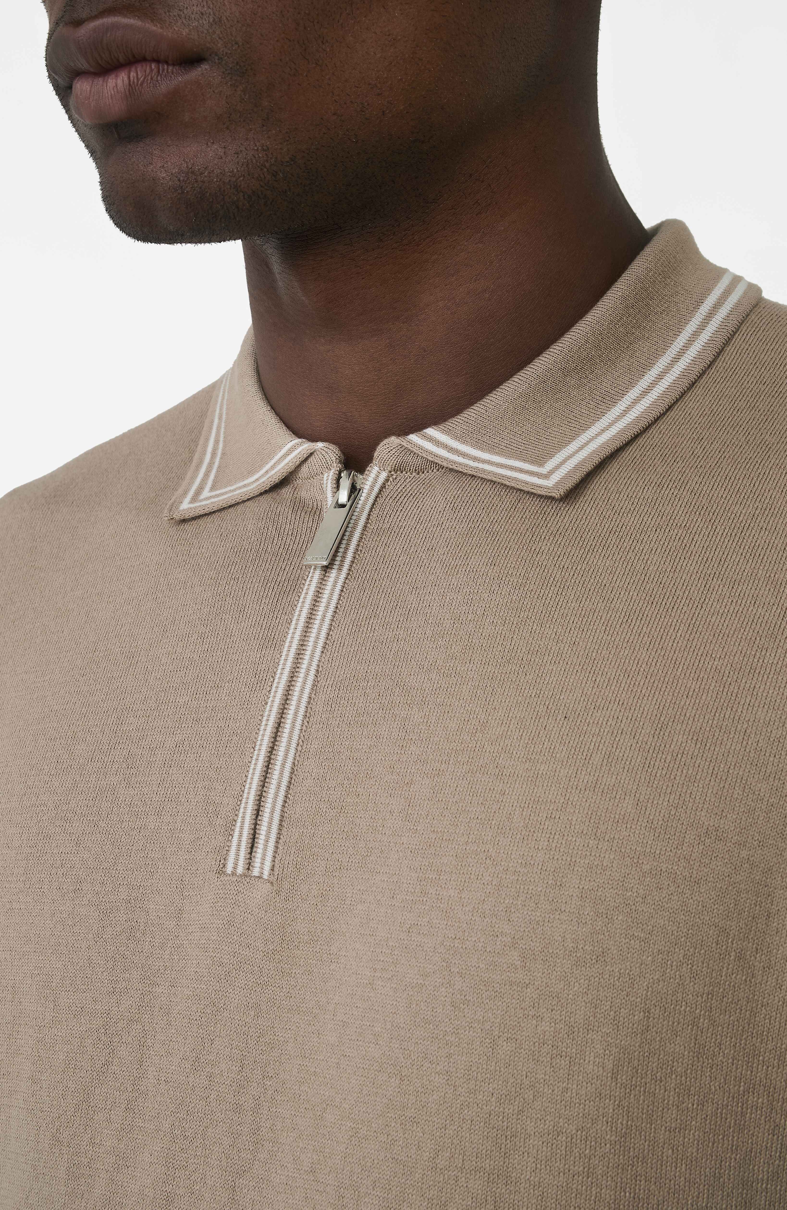 Newbury Slim Zip Knit Polo in Taupe - Image 3