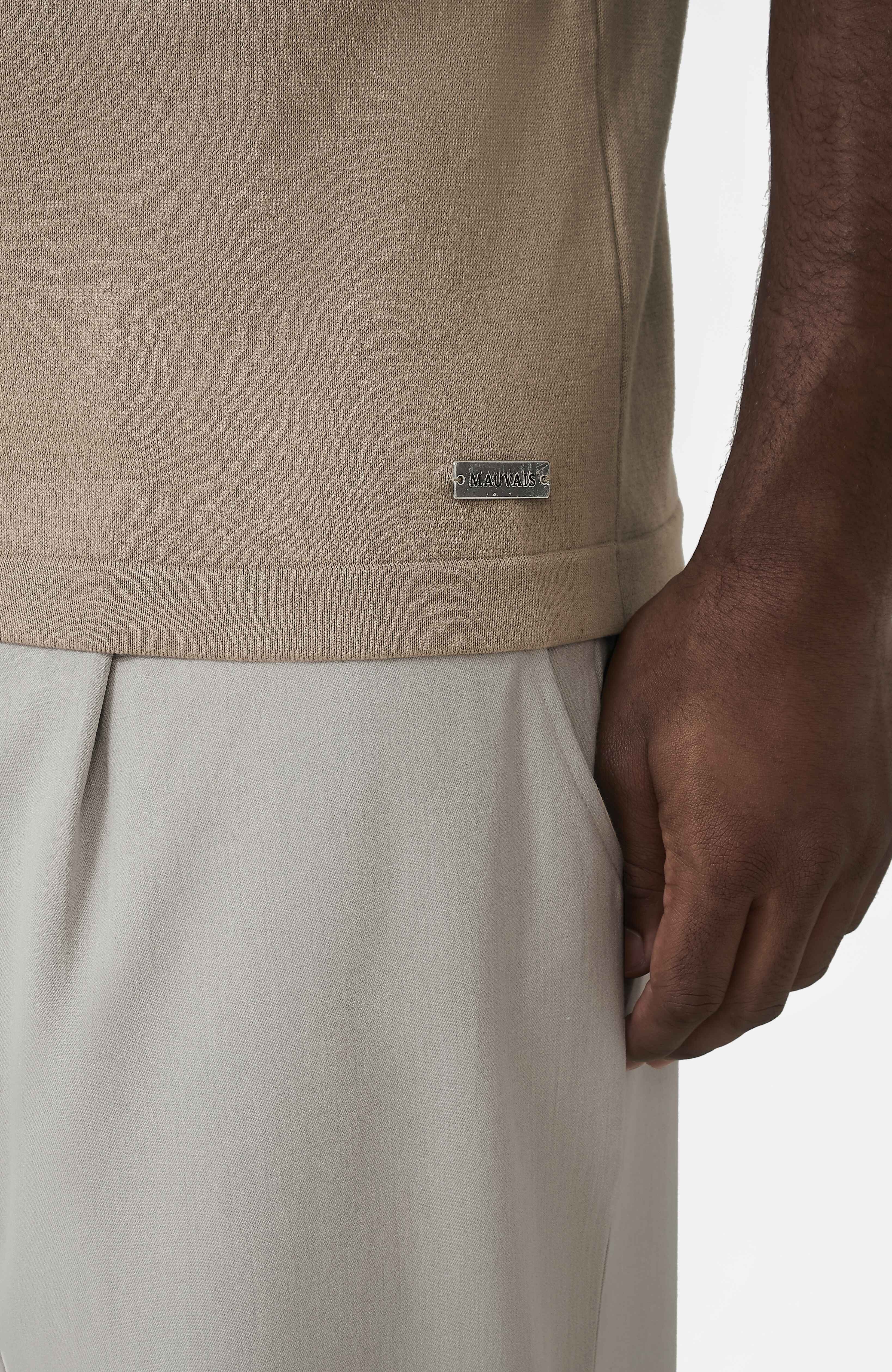 Newbury Slim Zip Knit Polo in Taupe - Image 4