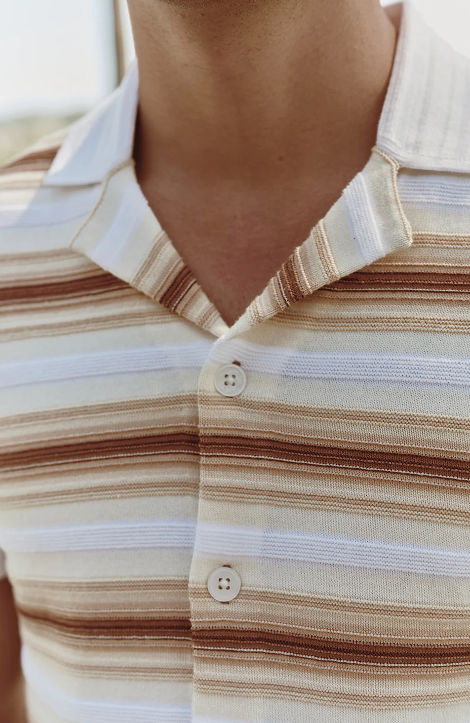 Ombre Short Sleeve Stripe Knitted Shirt in Beige - Image 7