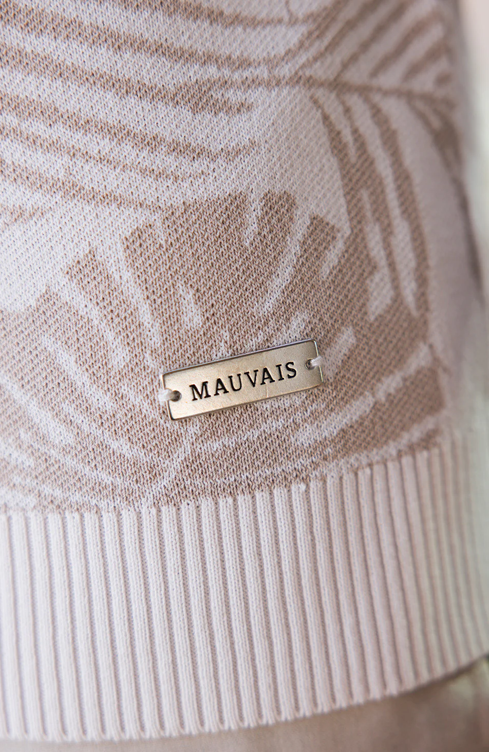 Palmas Jacquard Leaf Knit Polo in Beige - Image 5