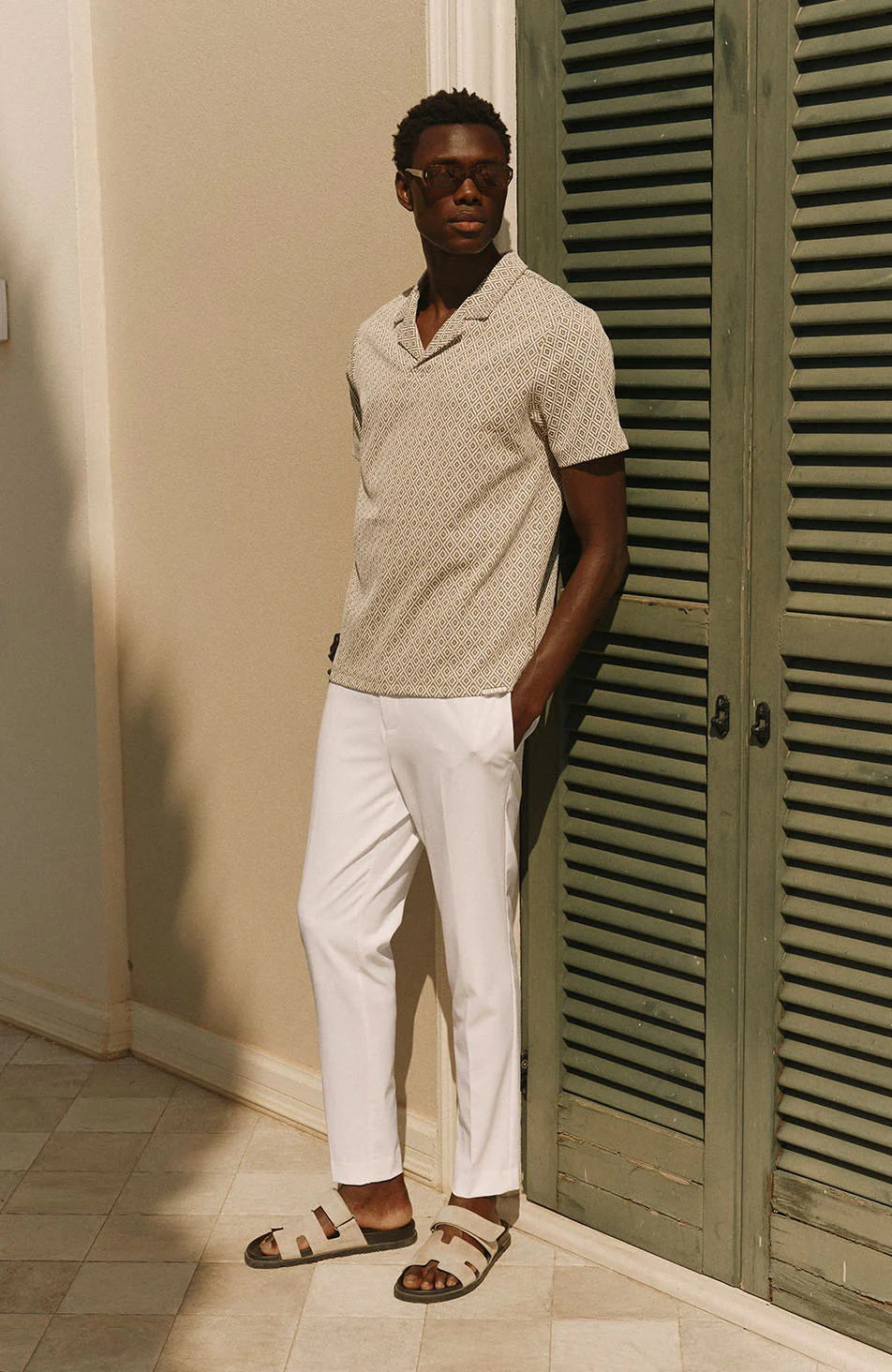 Piero Slim Geo Polo in Beige - Image 5