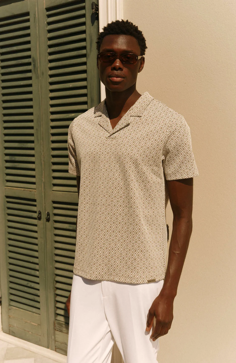 Piero Slim Geo Polo in Beige - Image 6