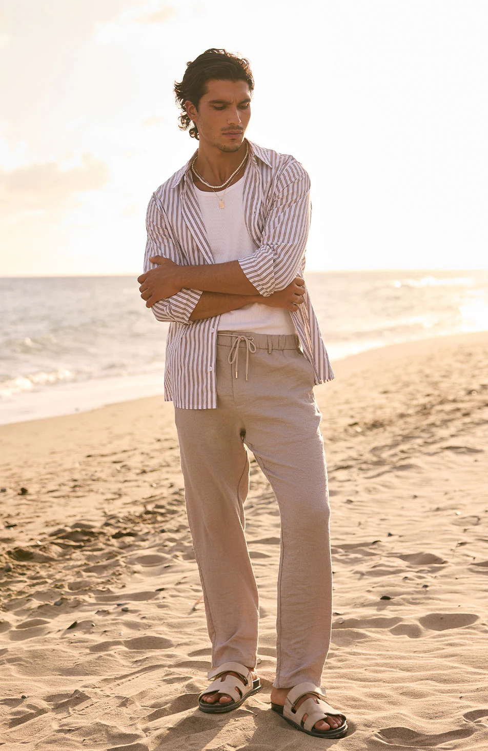 Portofino Poplin Long Sleeve Stretch Shirt in Brown - Image 3