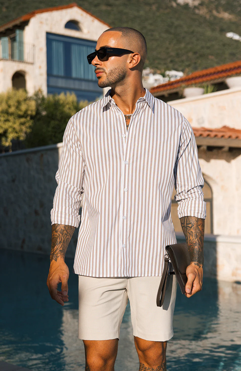 Portofino Poplin Long Sleeve Stretch Shirt in Brown - Image 4