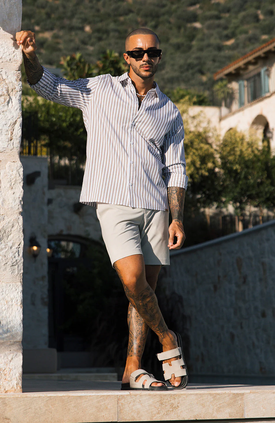 Portofino Poplin Long Sleeve Stretch Shirt in Brown - Image 5