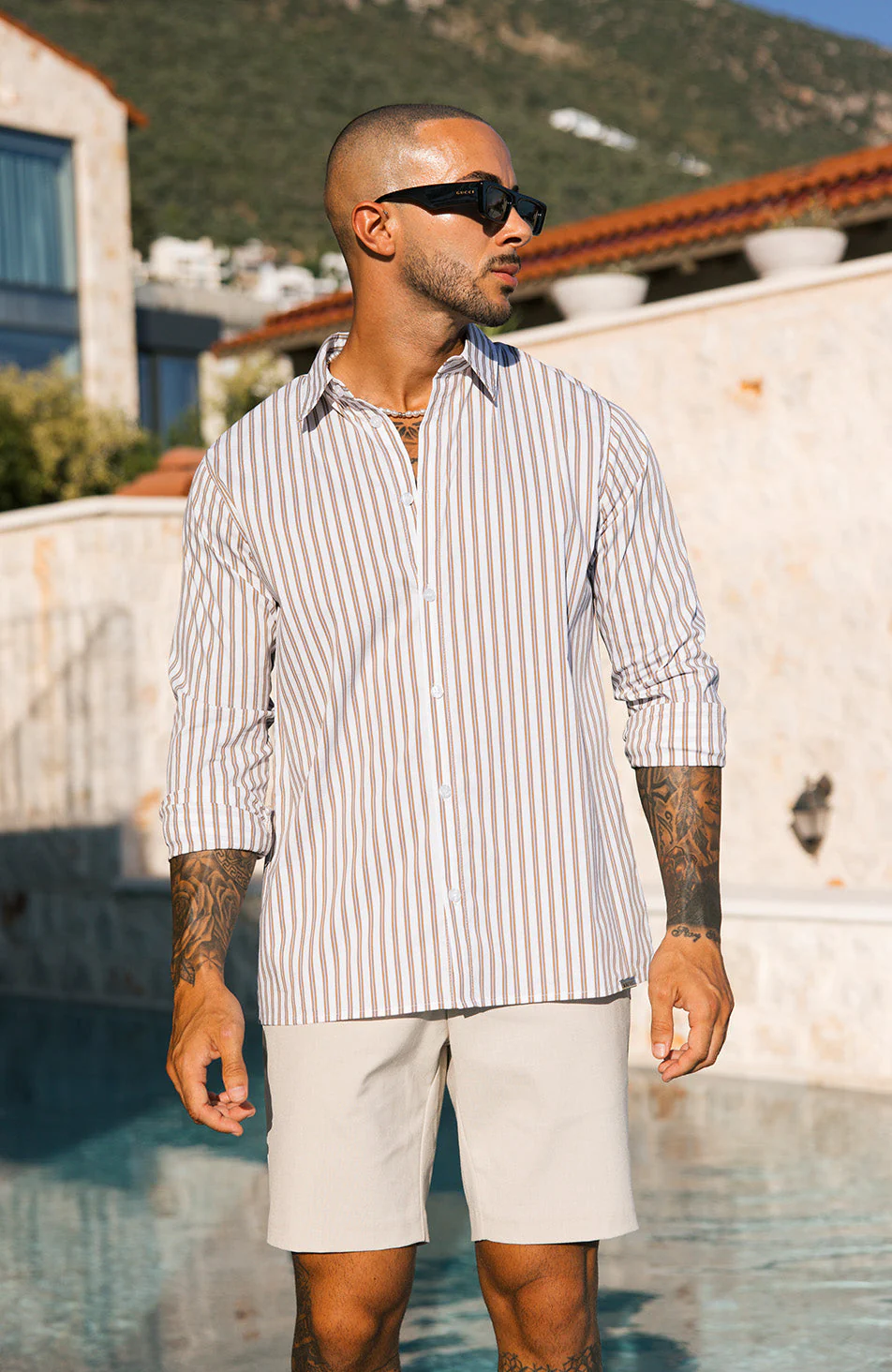 Portofino Poplin Long Sleeve Stretch Shirt in Brown - Image 9