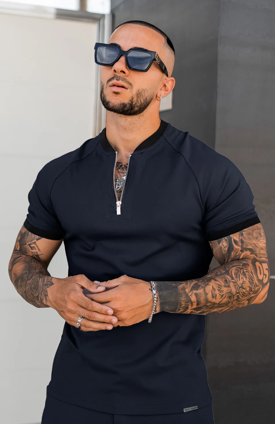 Renato Premium Zip Tee in Navy - Image 2