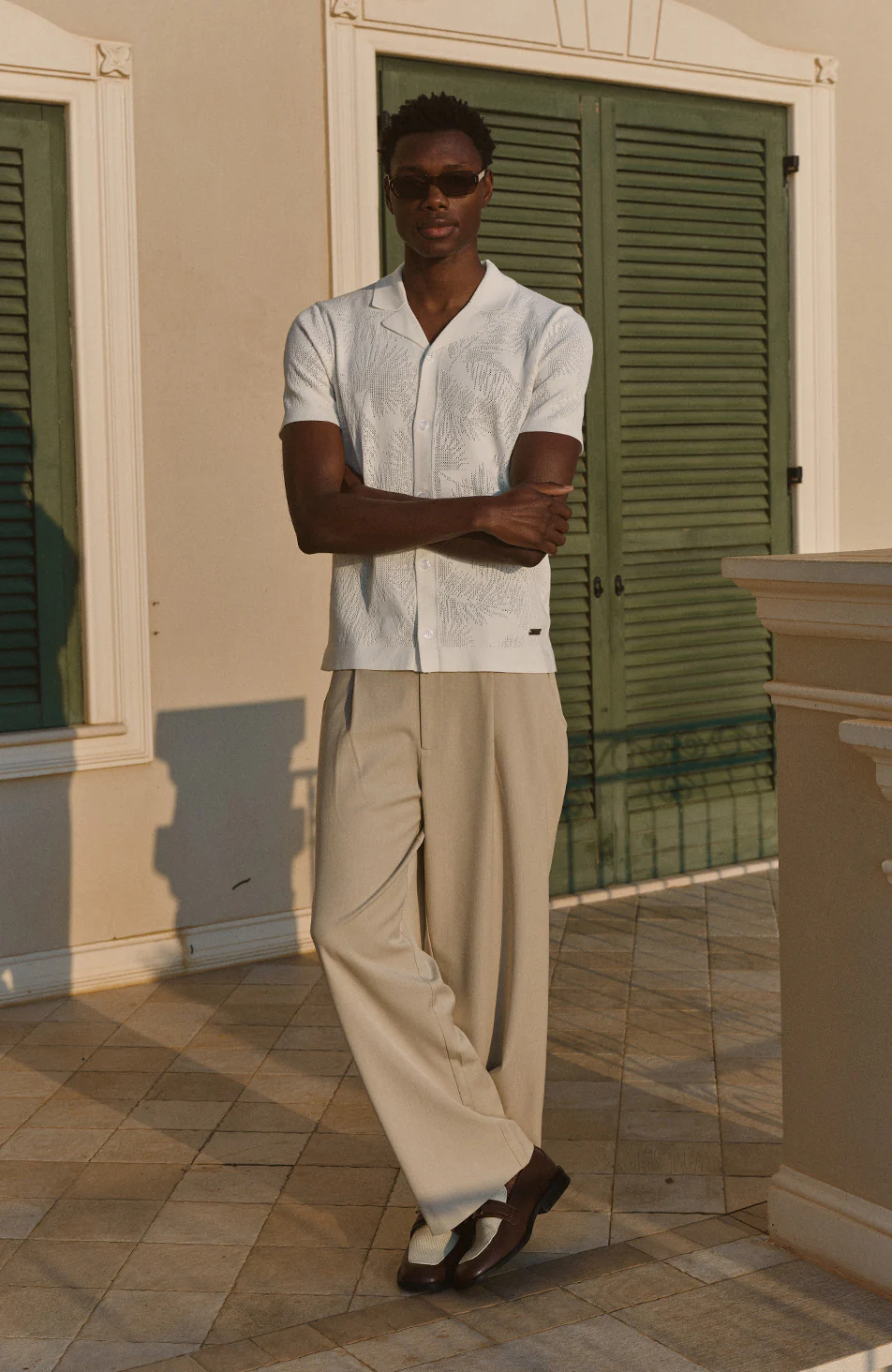 Rivero Slim Leaf Knit Shirt in White - Image 3