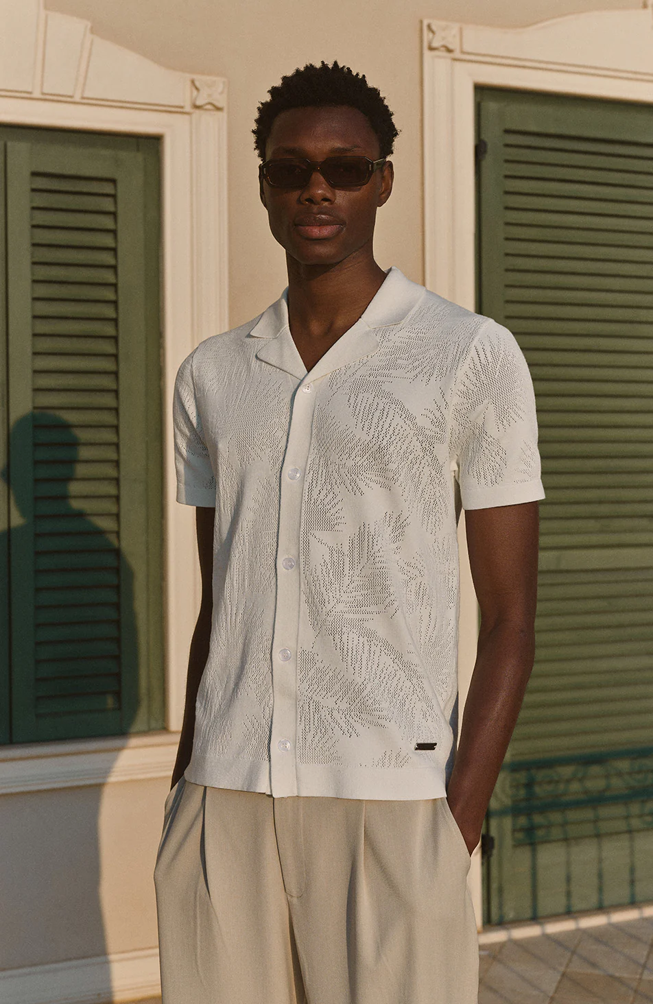 Rivero Slim Leaf Knit Shirt in White - Image 4