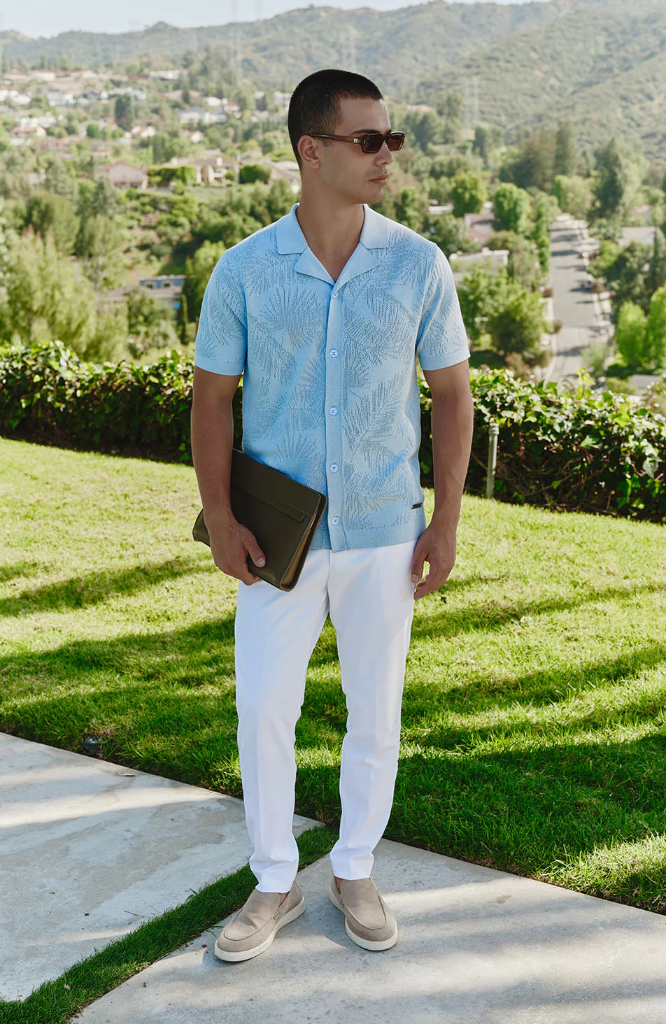 Rivero Slim Leaf Knitted Shirt in Blue - Image 3
