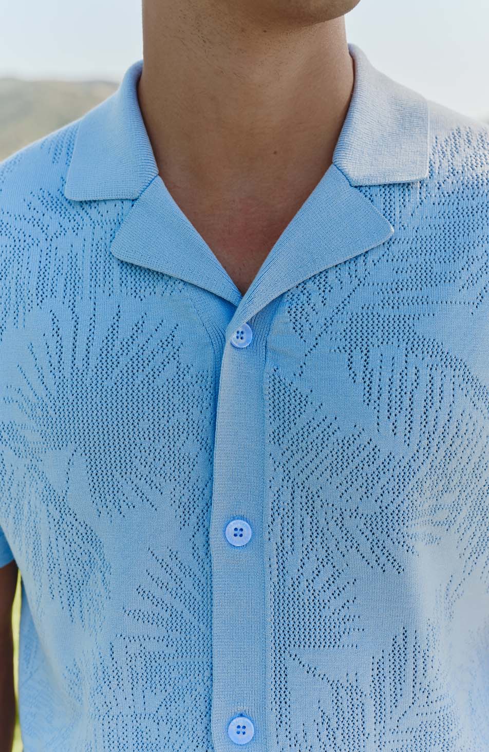 Rivero Slim Leaf Knitted Shirt in Blue - Image 4