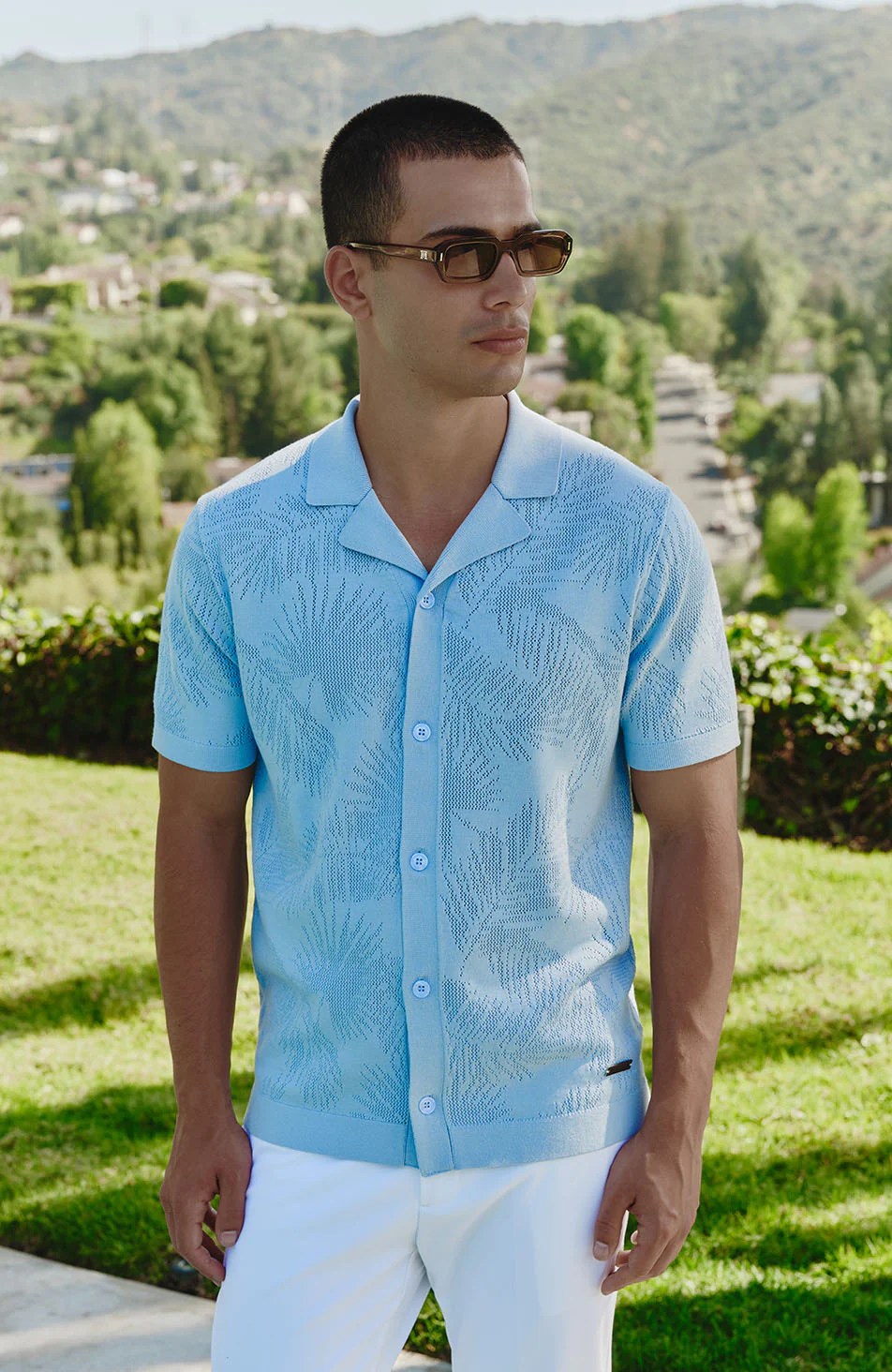 Rivero Slim Leaf Knitted Shirt in Blue - Image 6