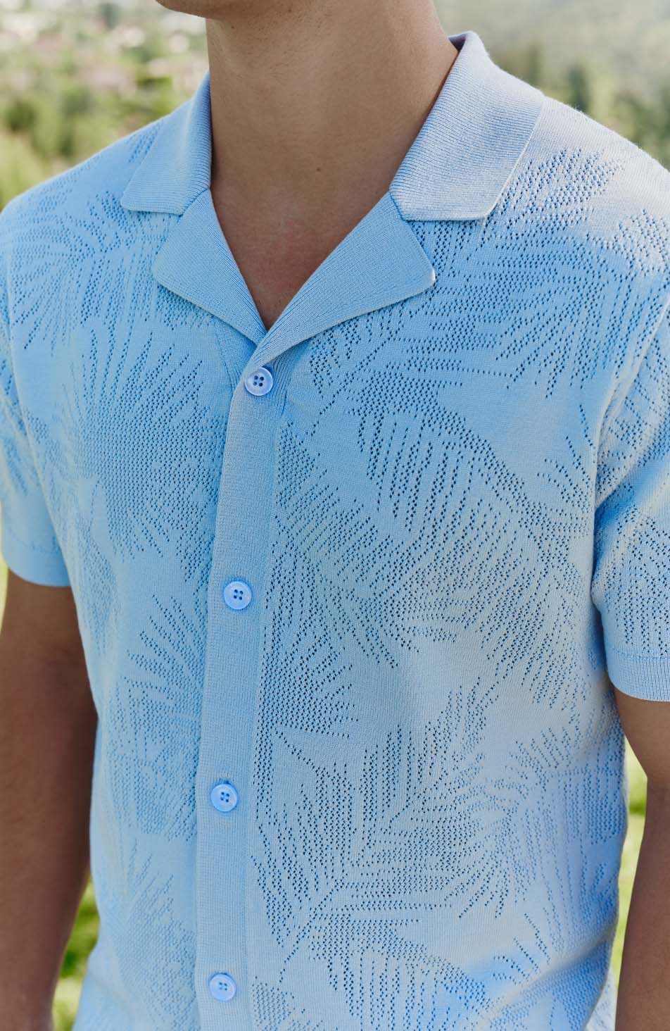 Rivero Slim Leaf Knitted Shirt in Blue - Image 8