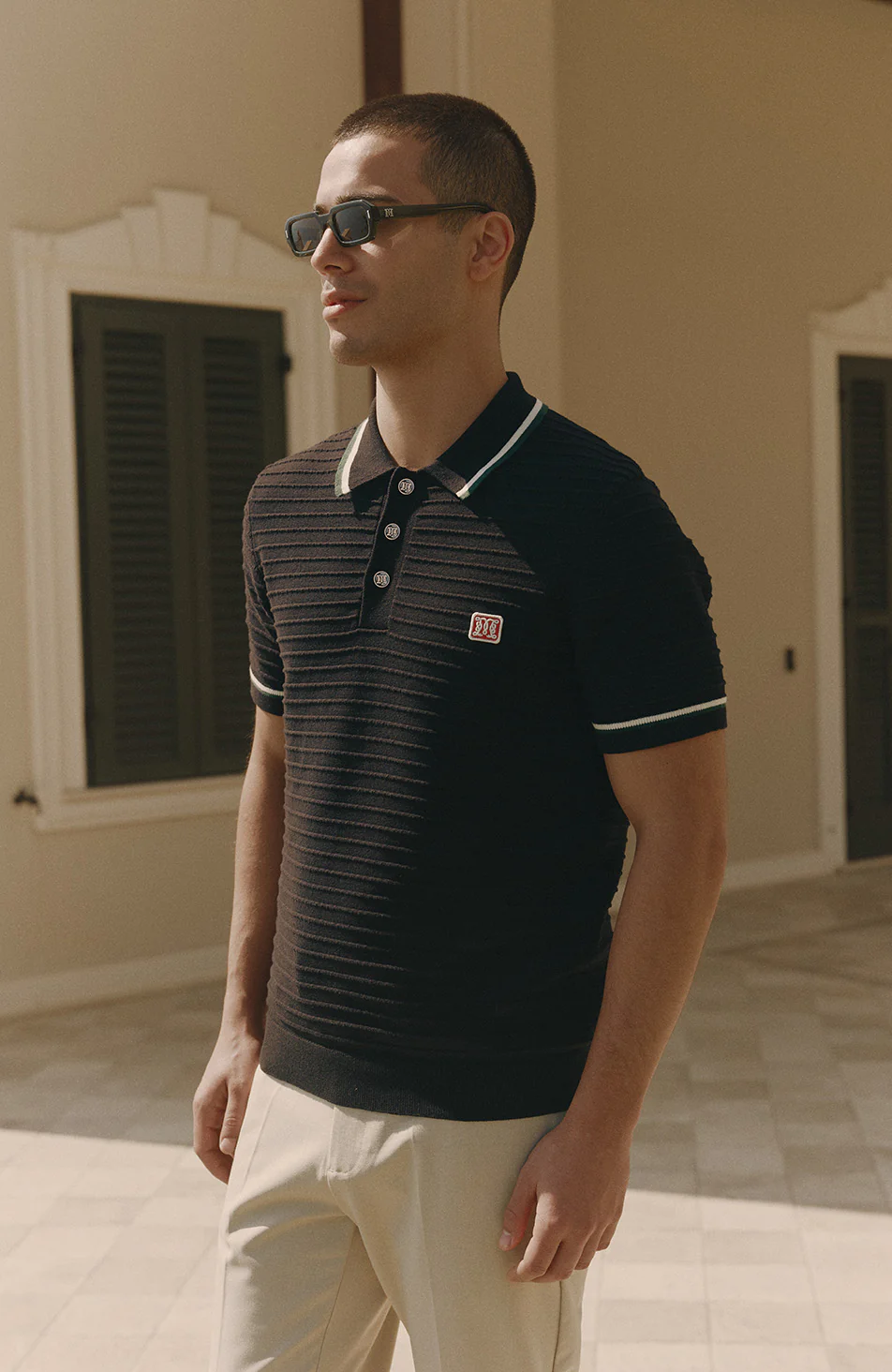 Riviera Knit Rib Polo in Black - Image 3