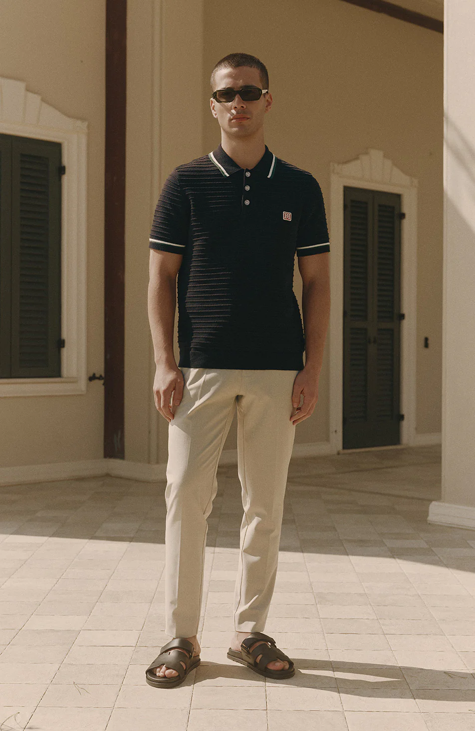 Riviera Knit Rib Polo in Black - Image 4