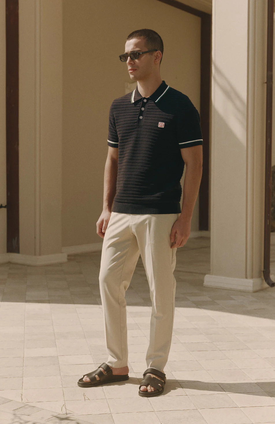 Riviera Knit Rib Polo in Black - Image 5