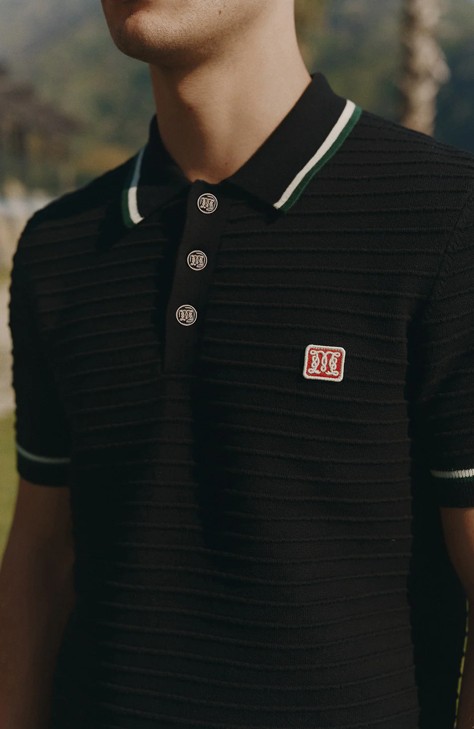 Riviera Knit Rib Polo in Black - Image 8