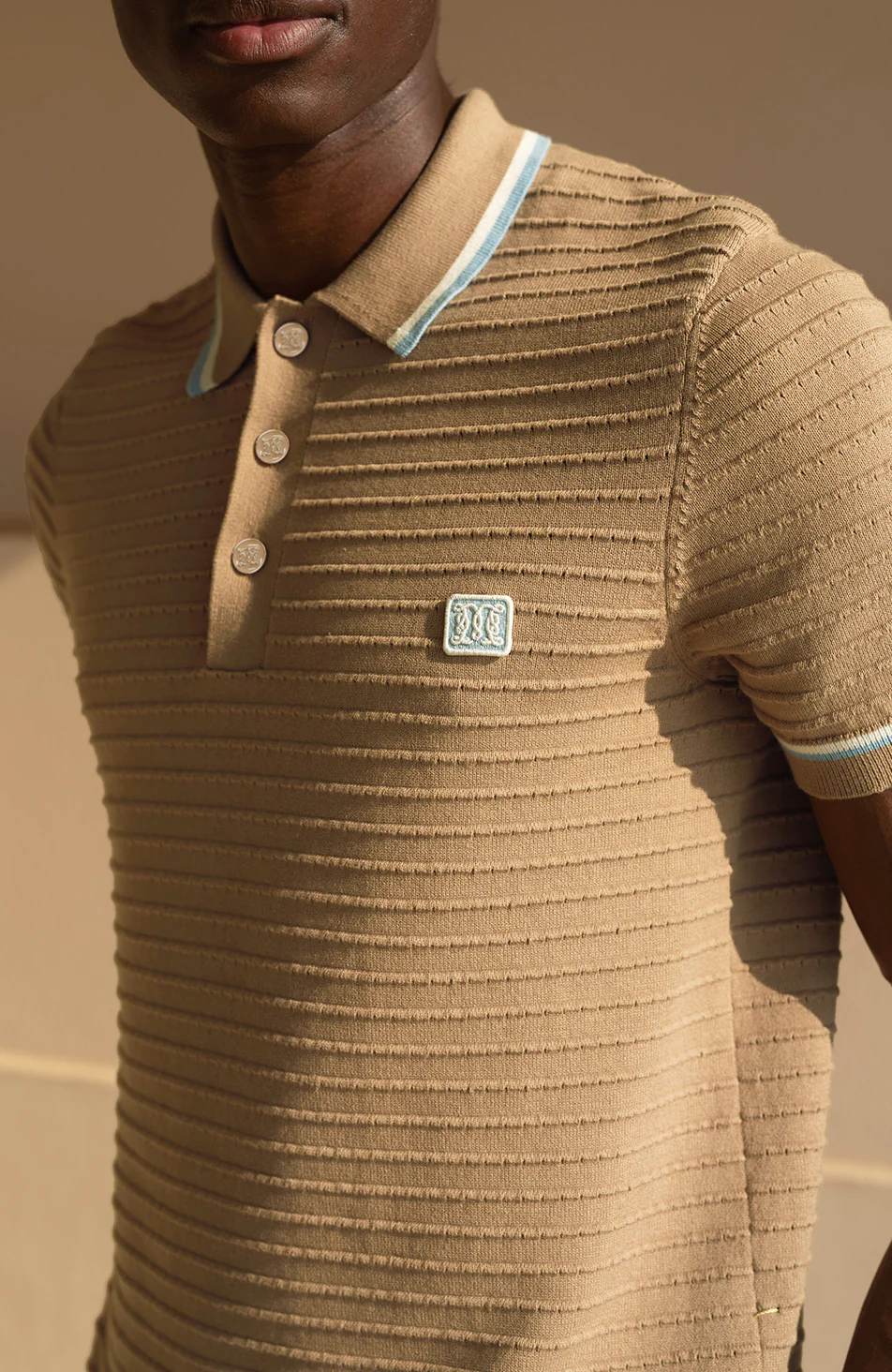 Riviera Knit Rib Polo in Taupe - Image 2