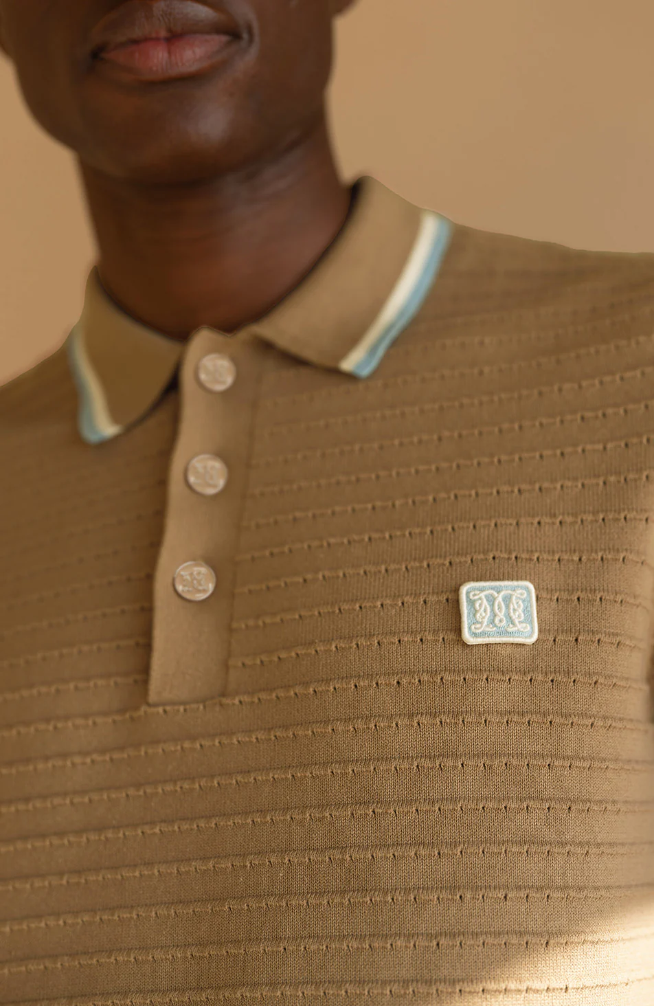Riviera Knit Rib Polo in Taupe - Image 4
