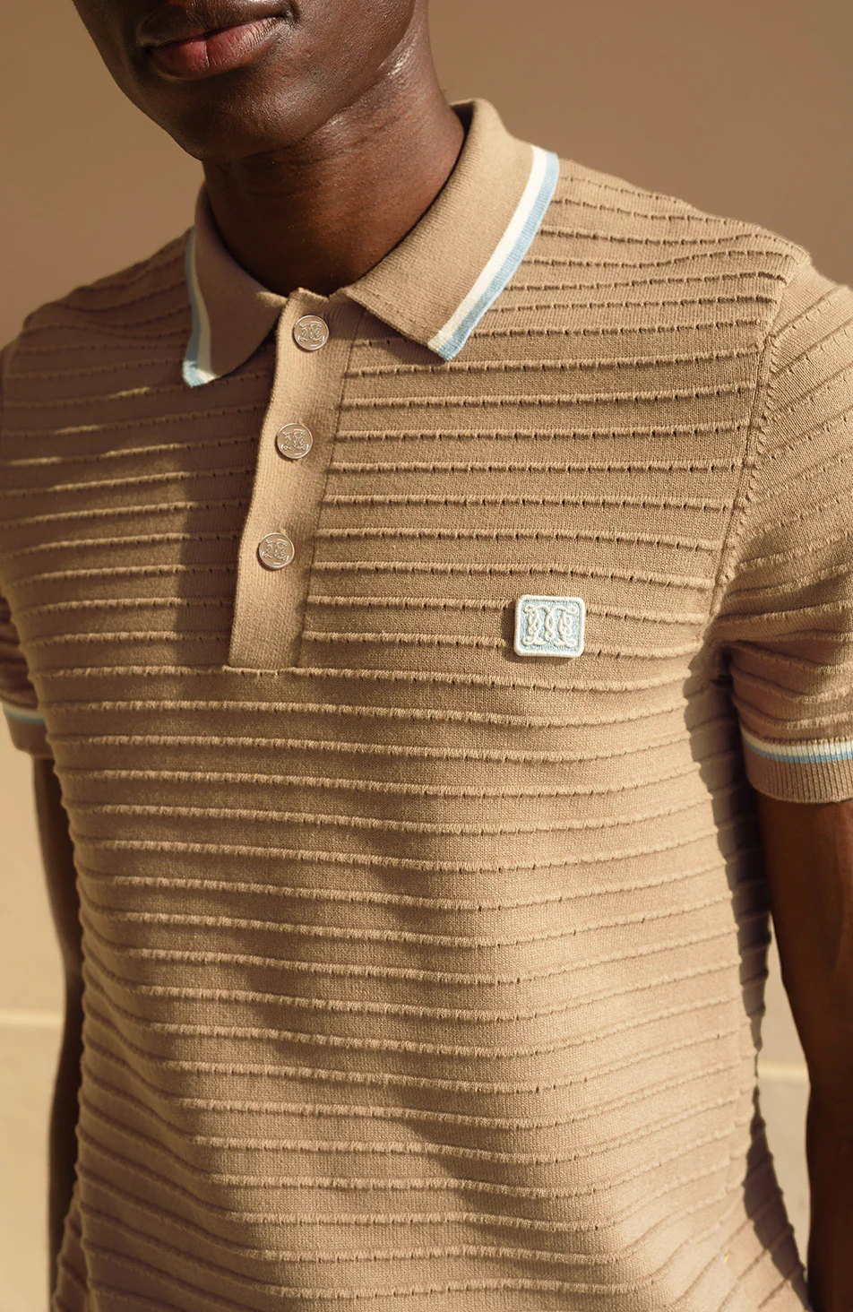 Riviera Knit Rib Polo in Taupe - Image 5