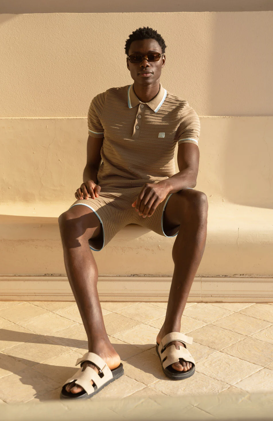 Riviera Knit Rib Polo in Taupe - Image 6