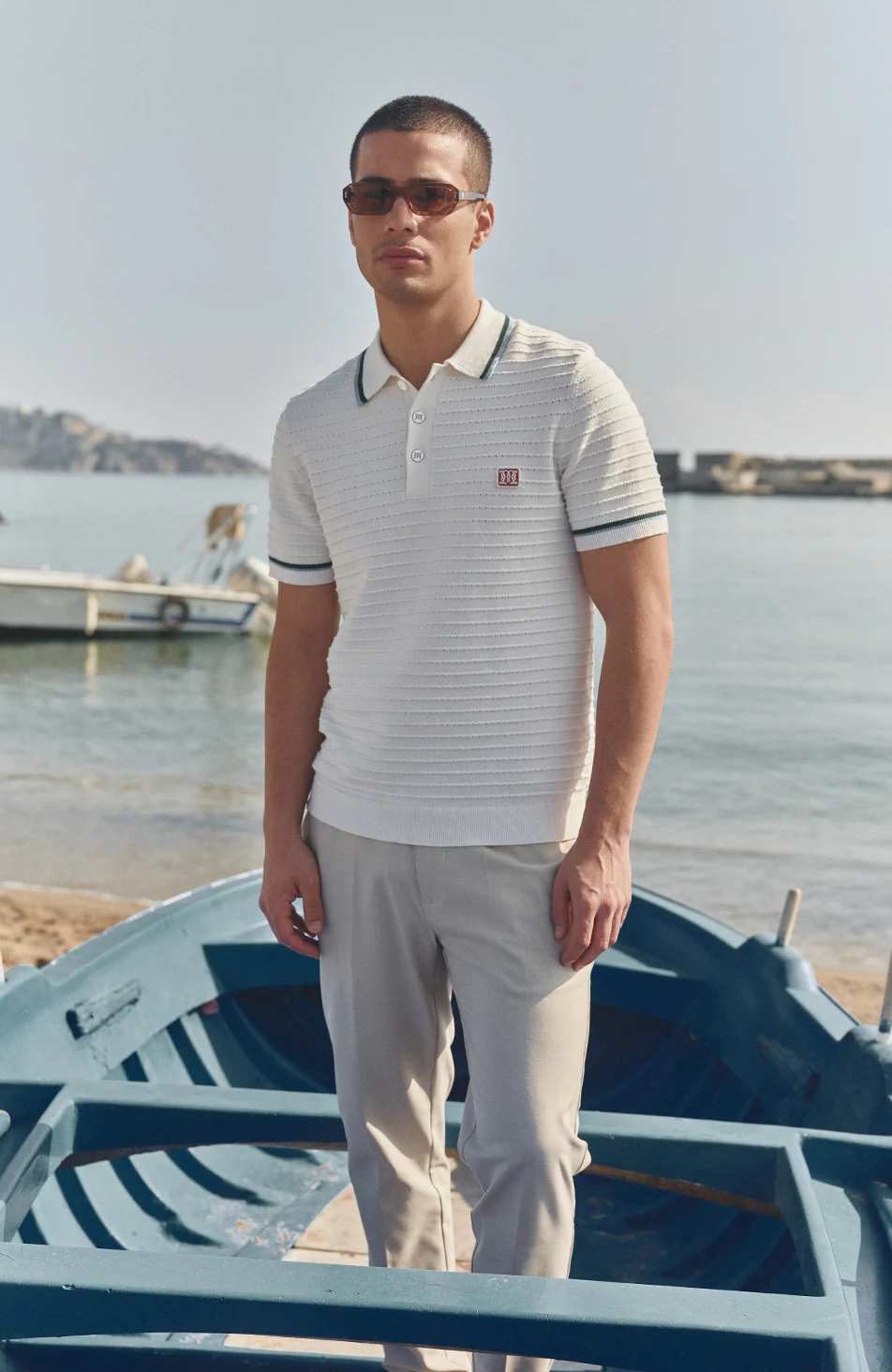 Riviera Knit Rib Polo in White - Image 3