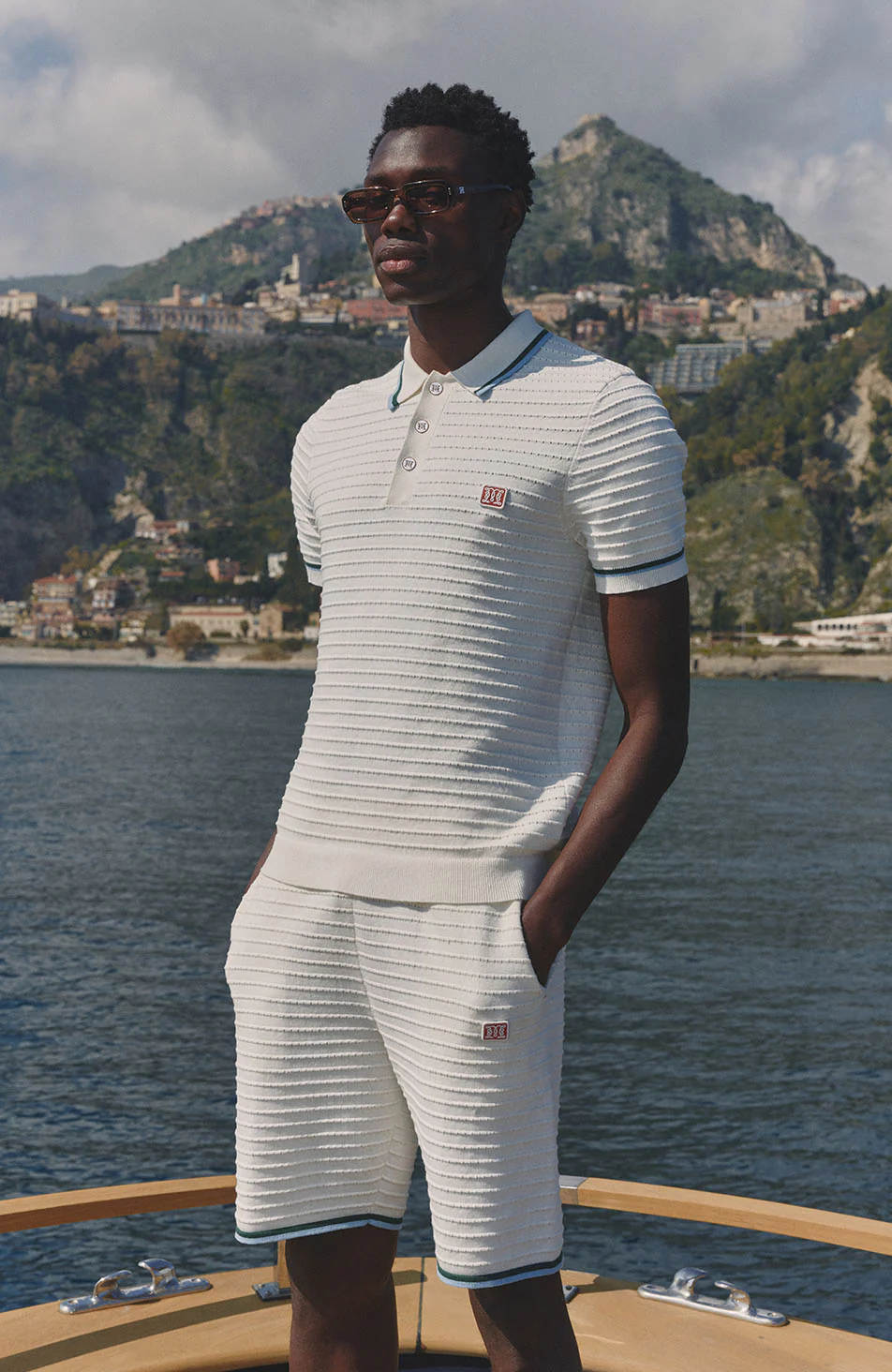 Riviera Knit Rib Polo in White - Image 4