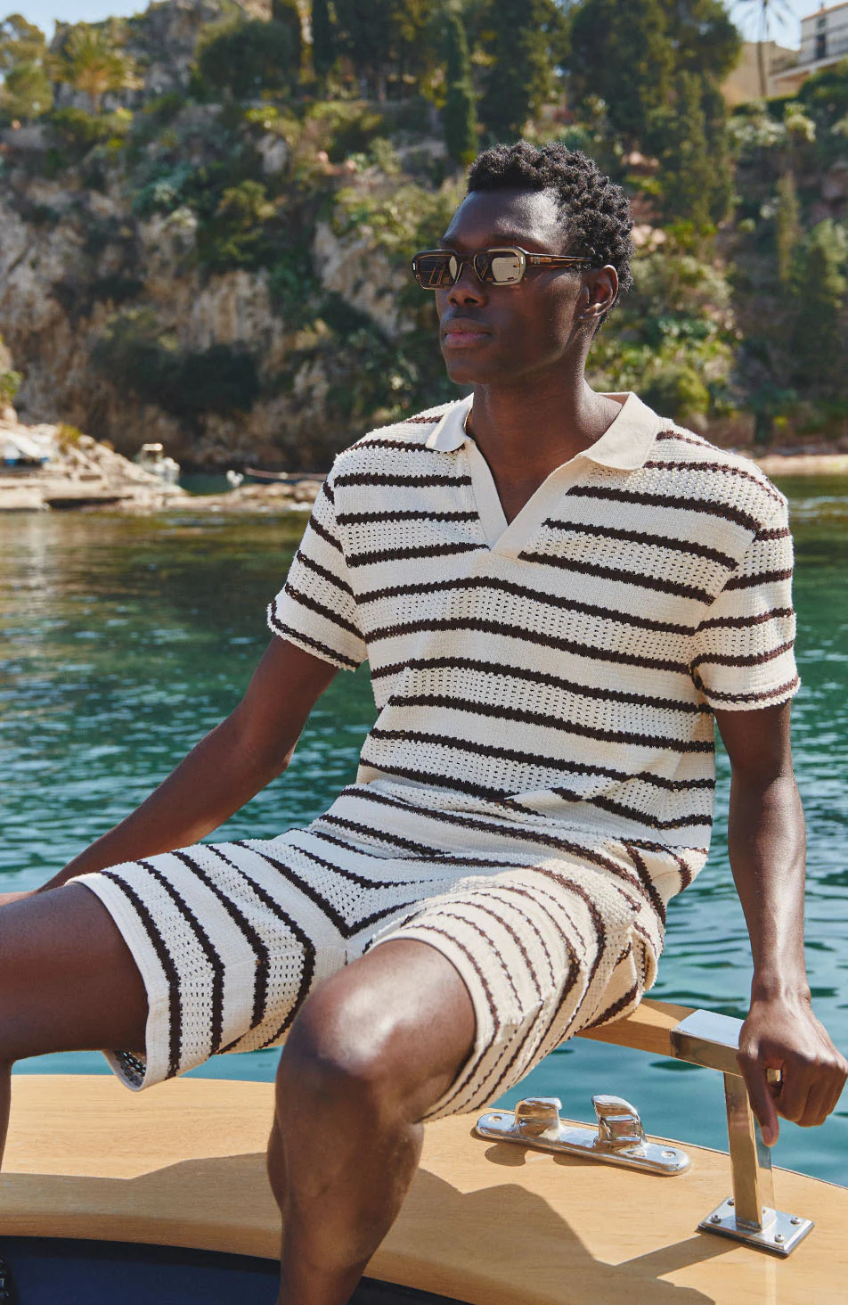 Romano Boxy Stripe Polo in Beige and Brown - Image 5