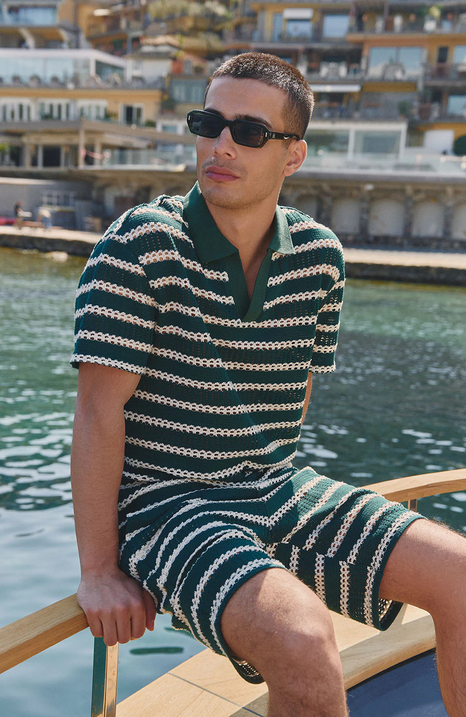 Romano Boxy Stripe Polo in Green - Image 3