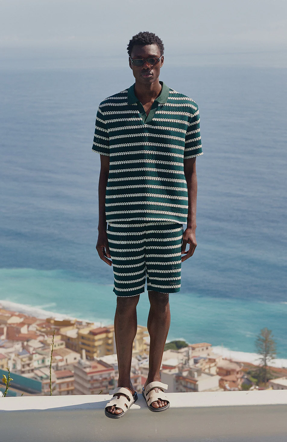 Romano Boxy Stripe Polo in Green - Image 4