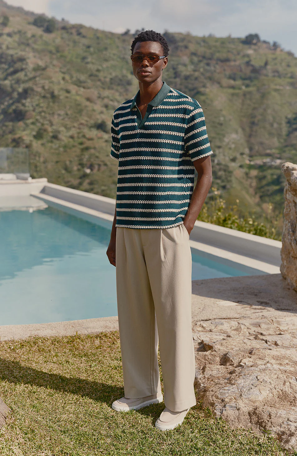 Romano Boxy Stripe Polo in Green - Image 5